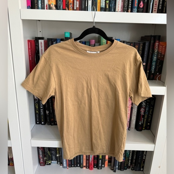 WEEKDAY tan neutral cotton classic layering tee shirt T-shirt top vintage alanis - Picture 1 of 5
